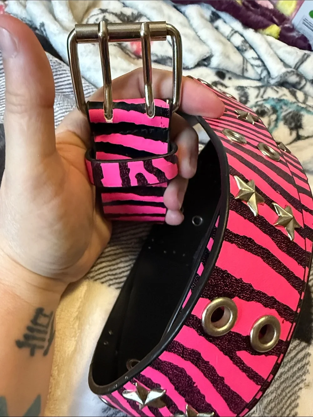 Girls Unbranded Pink Zebra Stripe Studded Belt